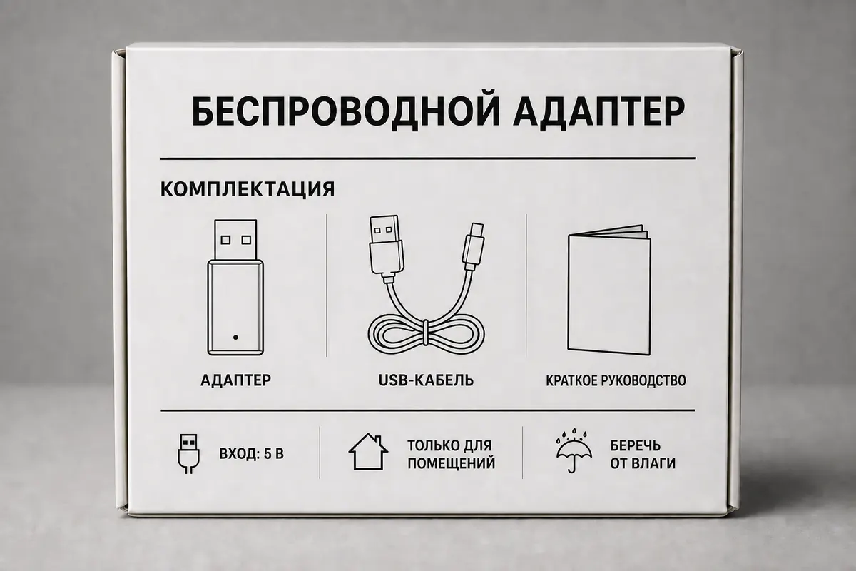Упаковка беспроводного адаптера, переведенная с английского на русский