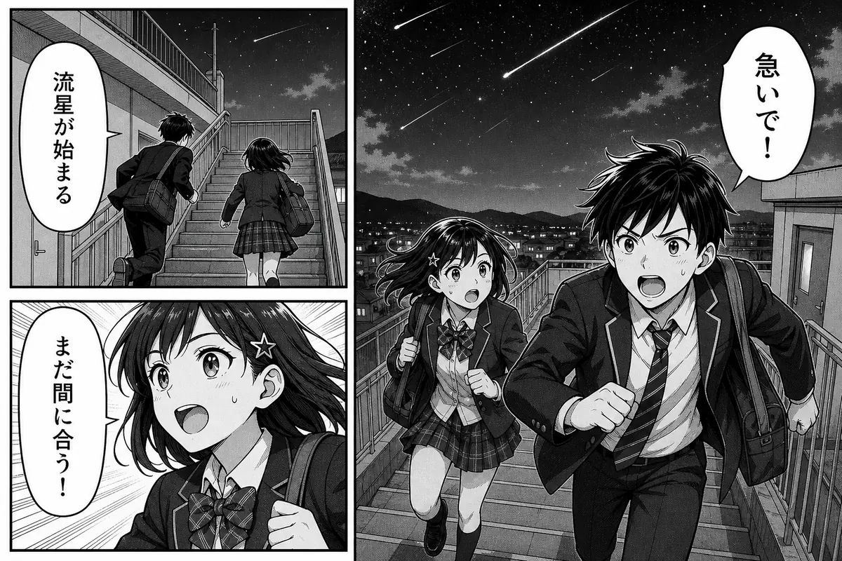 Manga translator original Japanese rooftop scene with three ordered panels