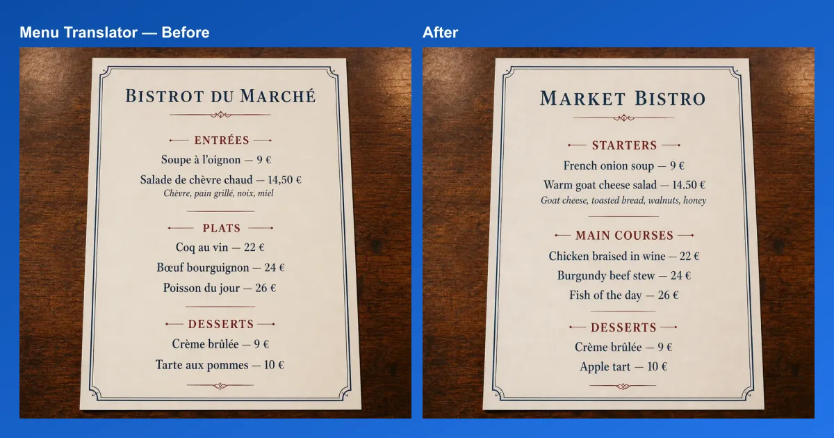 Menu translator