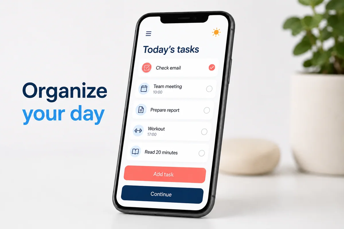 English productivity app screenshot before translation to Spanish