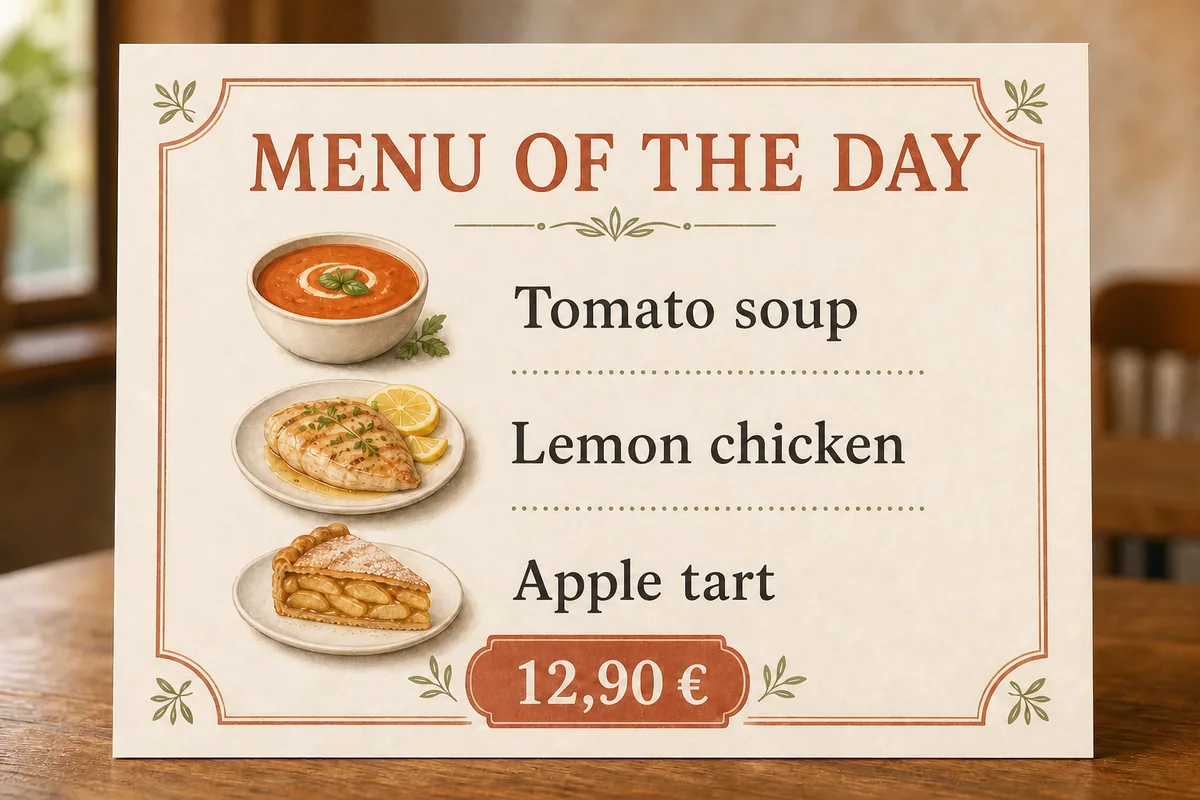 English cafe menu before translation to Spanish
